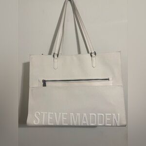 Steve Madden Large Canvas Tote – White / Cream